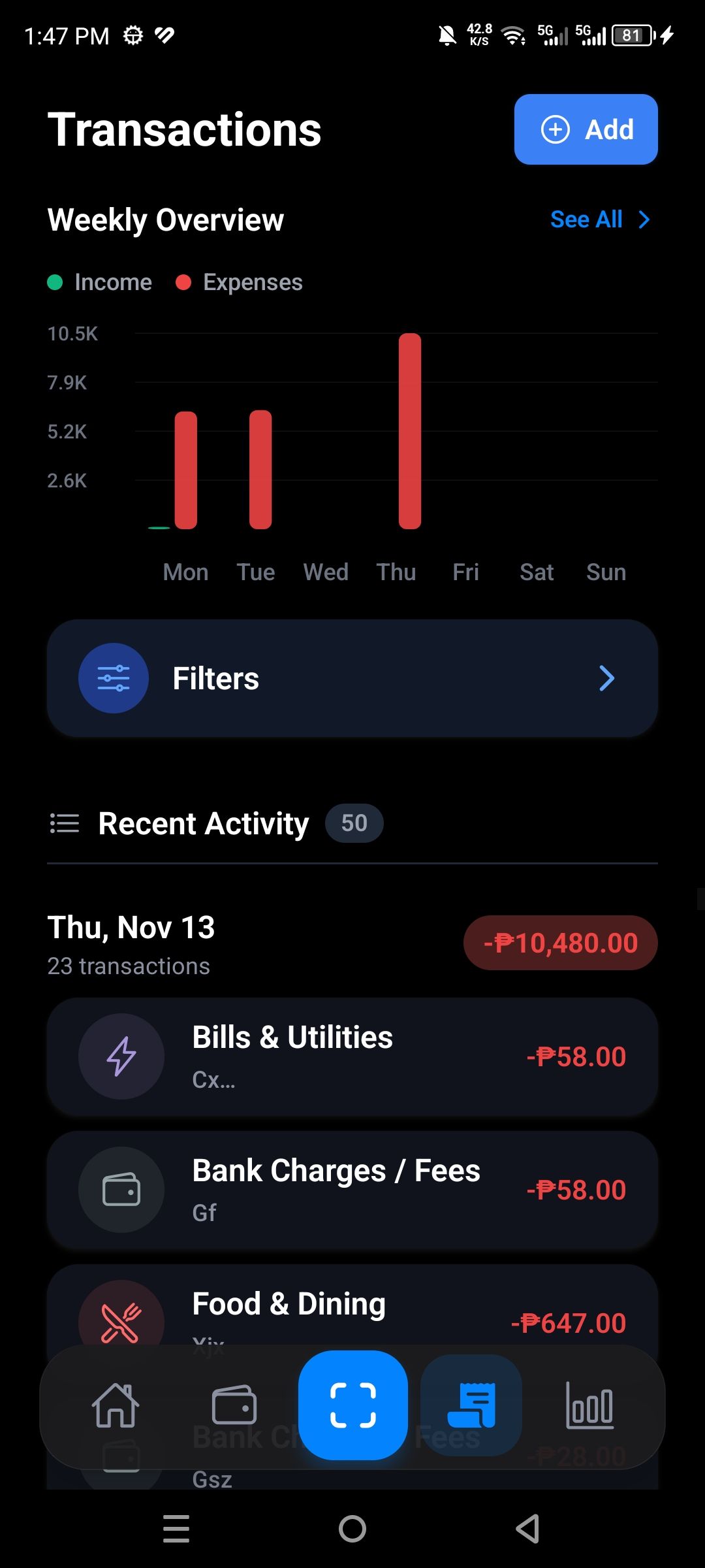 FinLite Transaction Screen